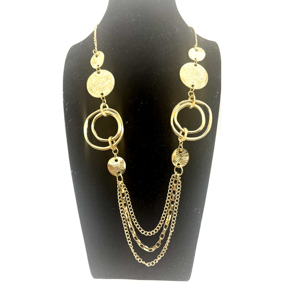 Necklace & Earrings Set Gold Plated Hope Hoops Fashion Costume Jewelry - Picture 2 of 5